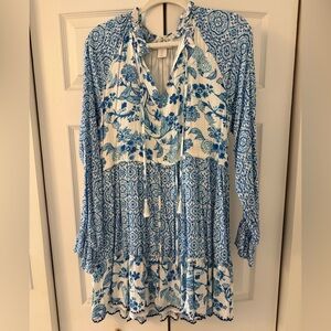 House of Harlow 1960 floral print long sleeve tiered mini dress